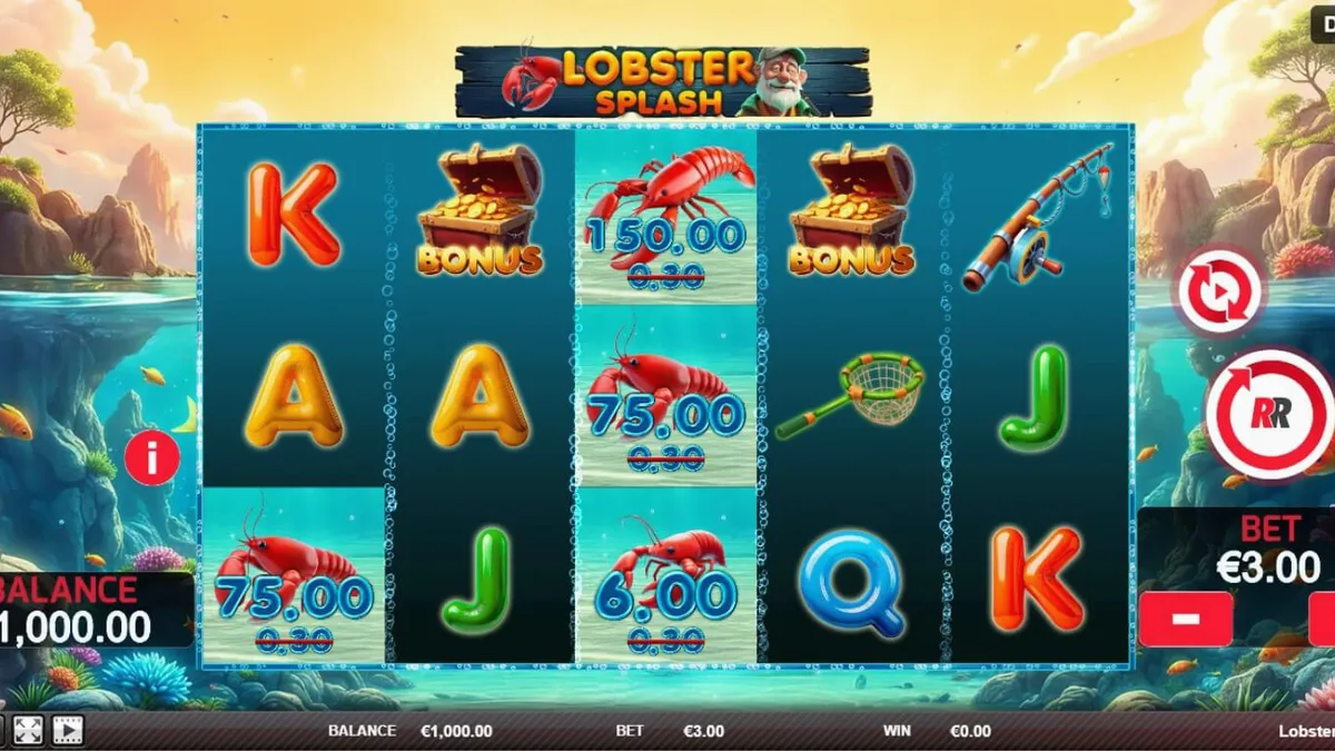 Tampilan visual slot Lobster Splash dengan tema bawah laut dan simbol lobster